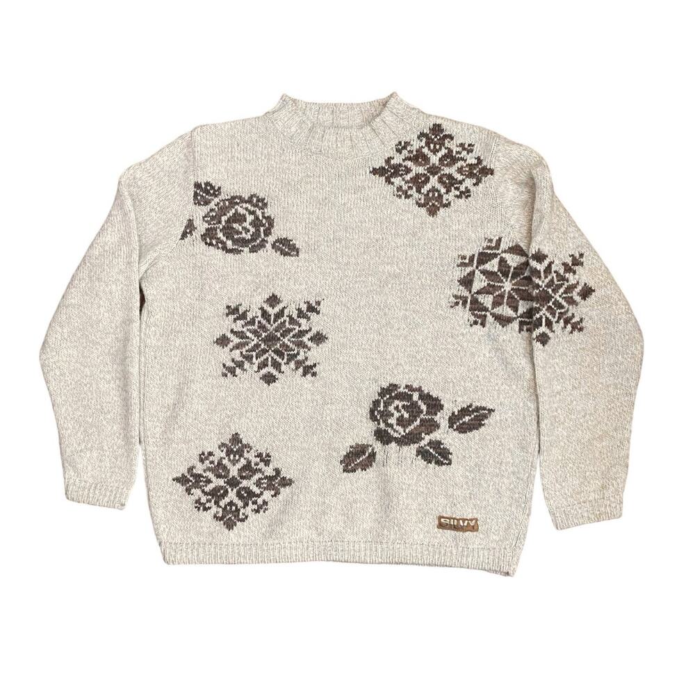 SILVY Nordic Wool Blend Sweater Vintage Crewneck EU 36 Women’s Small Cream Brown